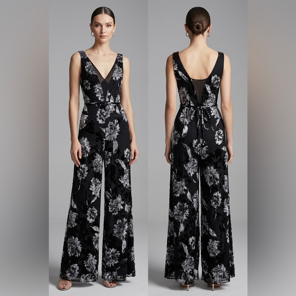 White House Black Market Black and Gray Floral Jumpsuit